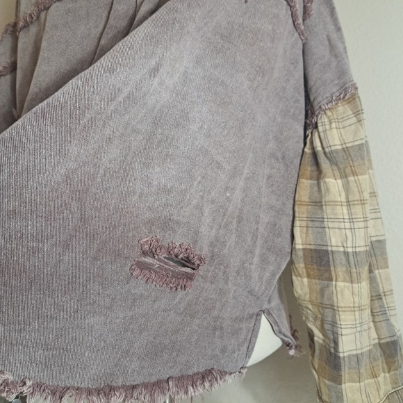 POL Oversized Plaid Sleeve Raw Edge Shirt Jacket Womens Size Large‎ - Picture 8 of 13